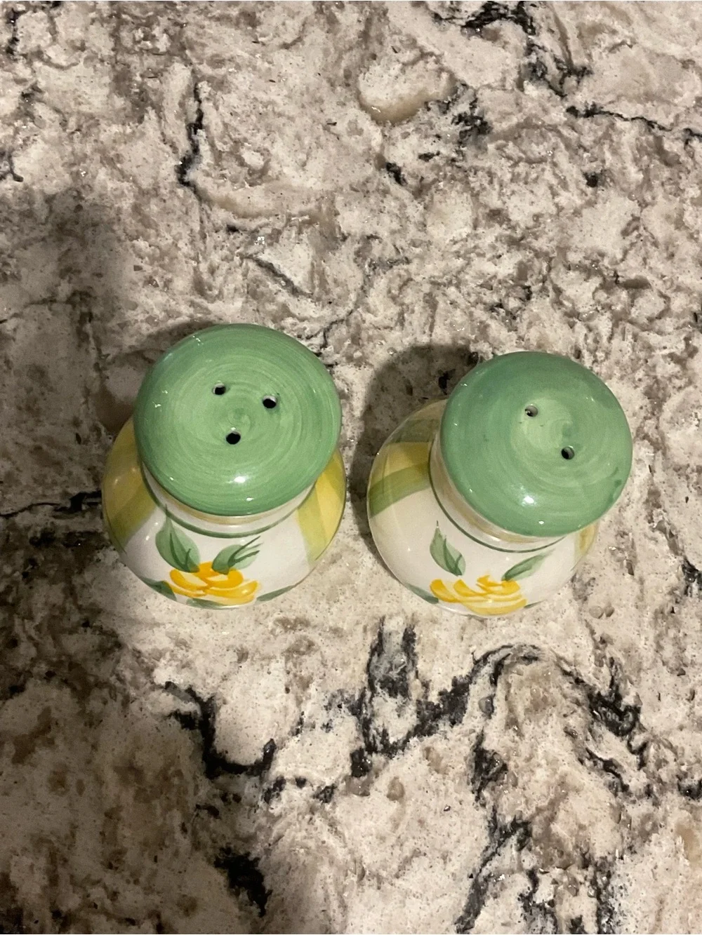 BP-Royal Norfolk Hand-Painted Yellow Floral Salt & Pepper Shakers with Green Top